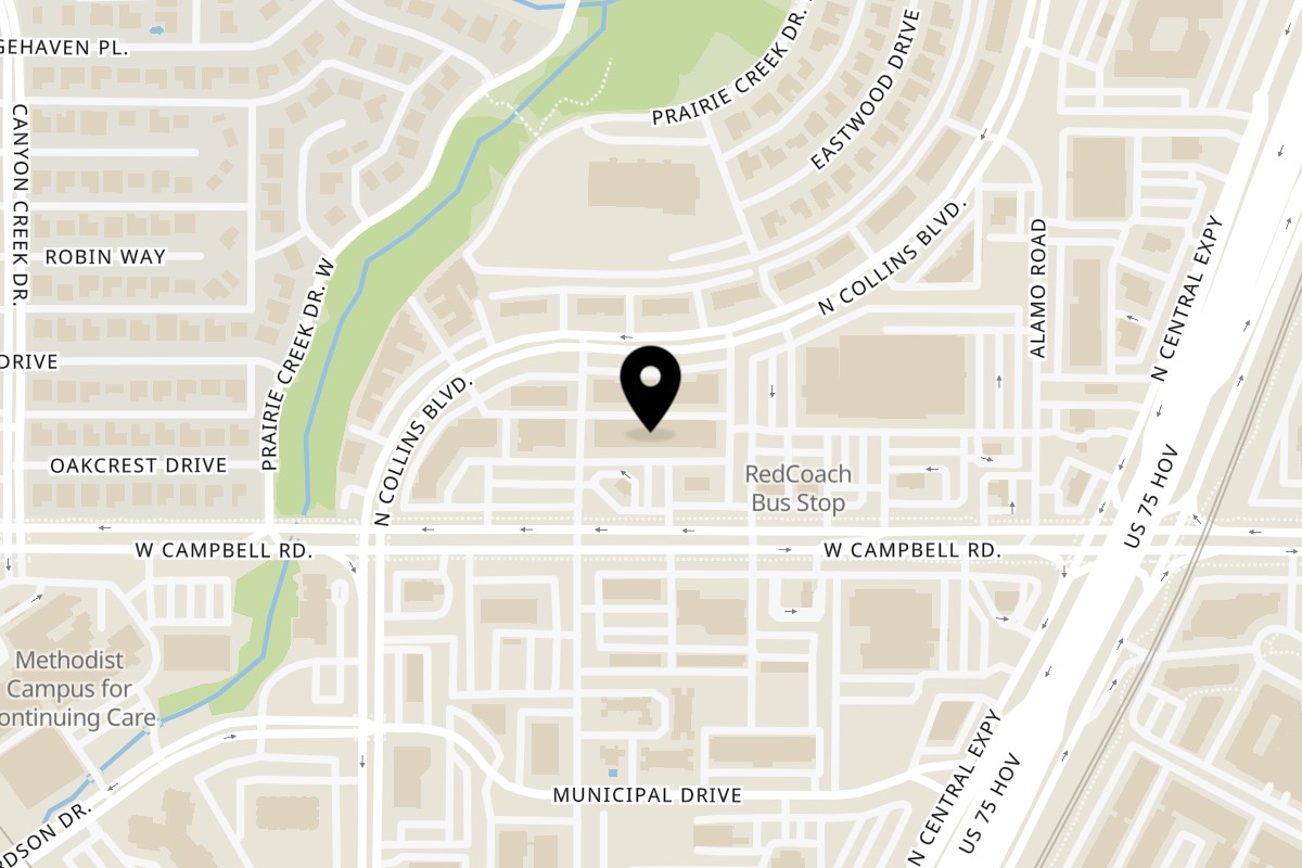 Map showing the location of Churro On Top Richardson on 220 W Campbell Rd in Richardson